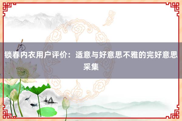 锁春内衣用户评价：适意与好意思不雅的完好意思采集